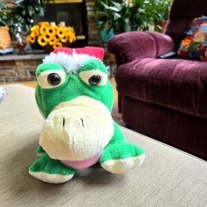 Vintage KT Plush Green Croaking Frog Christmas Hand Puppet
